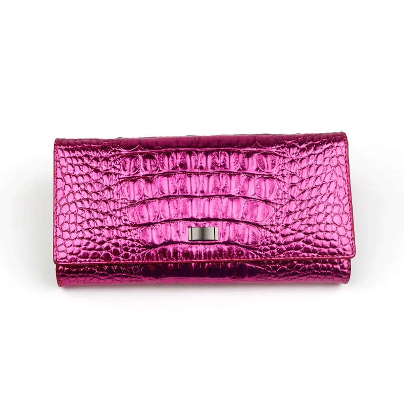 Metallic gold and silver embossed Crocodile Genuine Leather ladies Wallets