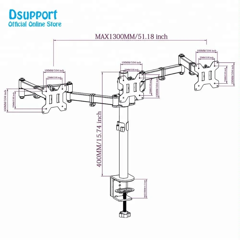 Triple Monitor holder Desk Stand full Rotation tv mount