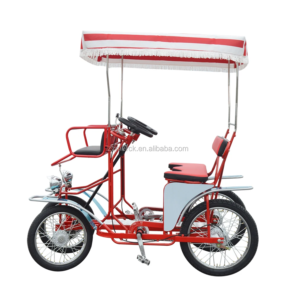 Pedal Quadricycle Surrey Sightseeing Beach Cruiser Tour Family Four Passenger Rickshaw Bicycle