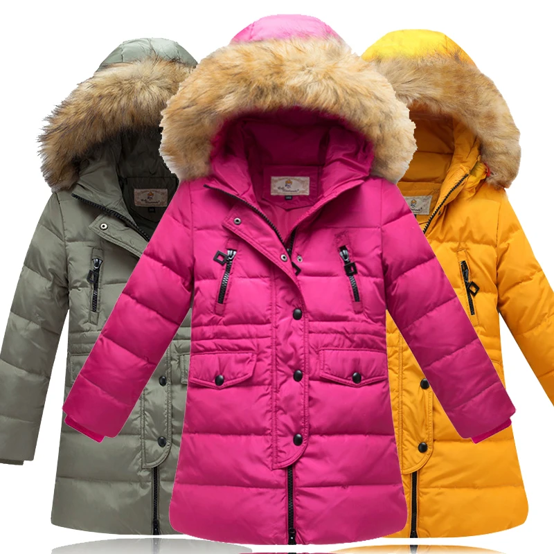 Girl 100 down winter jackets Kids long model extra thick warm Children s winter clothing Outerwear