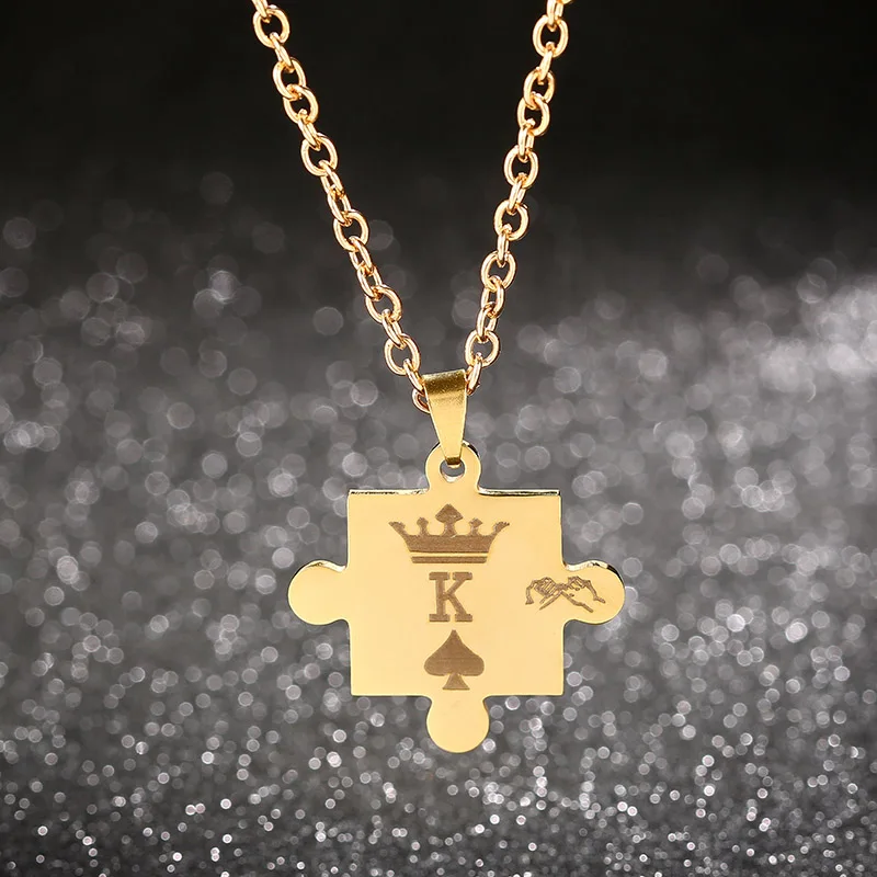 Letters Couple Pendant with Crown Stainless Steel Pendant King Queen Necklace