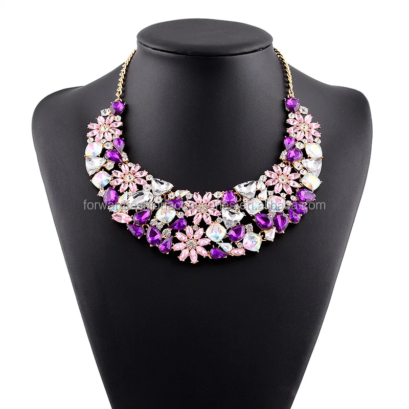 Fashion Crystal Jewelry Stacked Full Gemstone Lady Bib Choker
