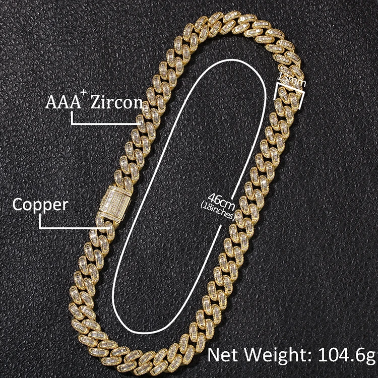New Design 13mm CZ Stone Micro Pave Iced Out Cuban Link Chain