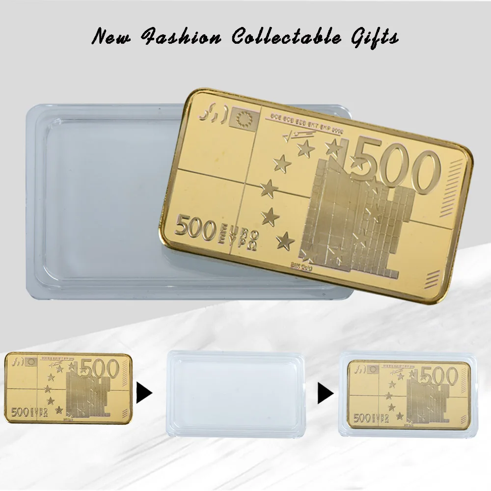 Euro 500 Gold Plated Metal Bar Fake Bill Bullion Coin Commemorative Golden Bar for Business Souvenir