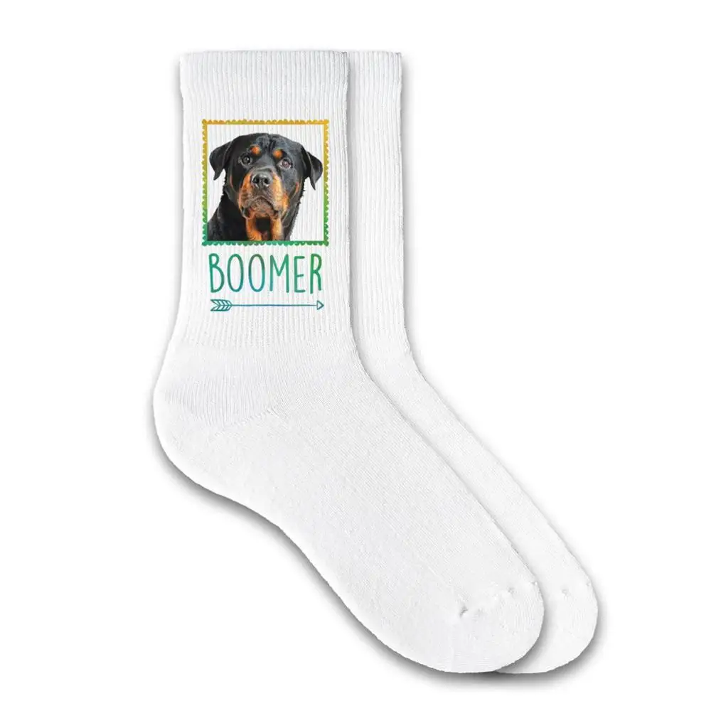 AJ 19120 Polyester Fashion Custom Animal Faces Photo Sublimation Printed White Tube Socks