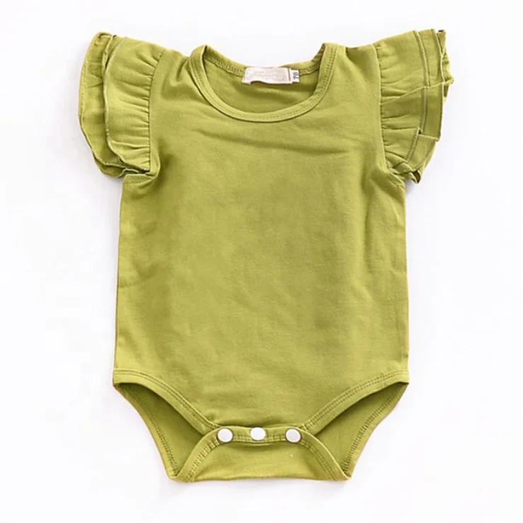 
Hot Selling New born Baby Girls Flutter Ruffle Rompers Onesie Baby Clothes Summer Plain Blank Baby Romper Onesie 