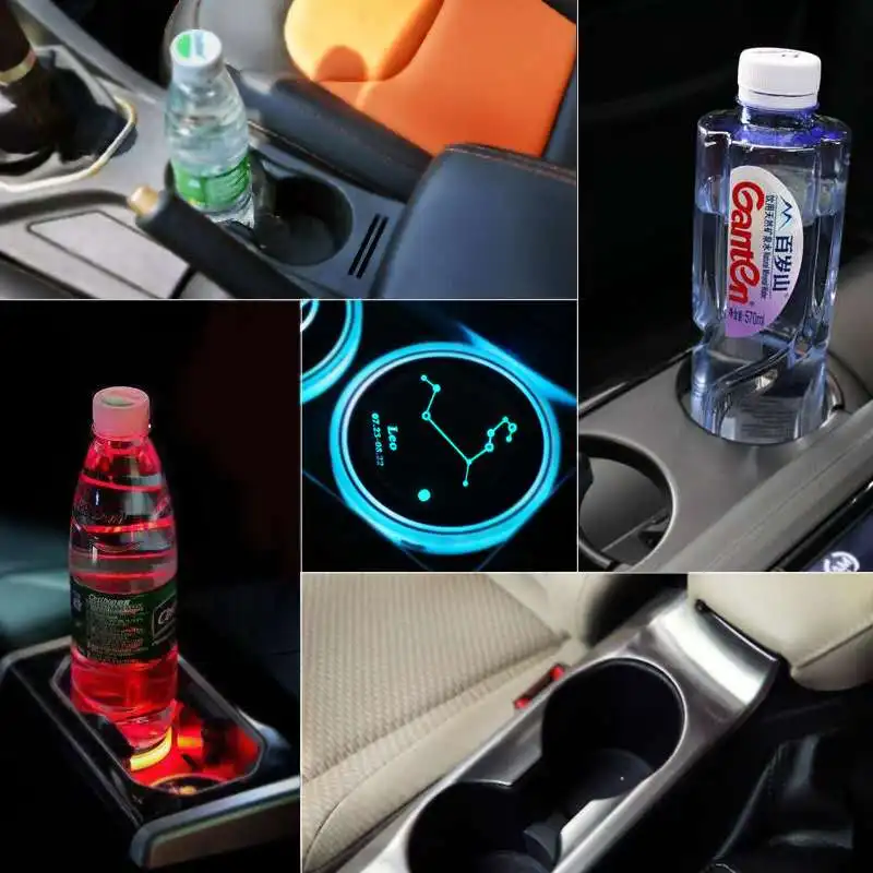 LED Cup Holder Lights Constellation Series 7 Colors Changing USB Charging Mat Luminescent Cup Pad