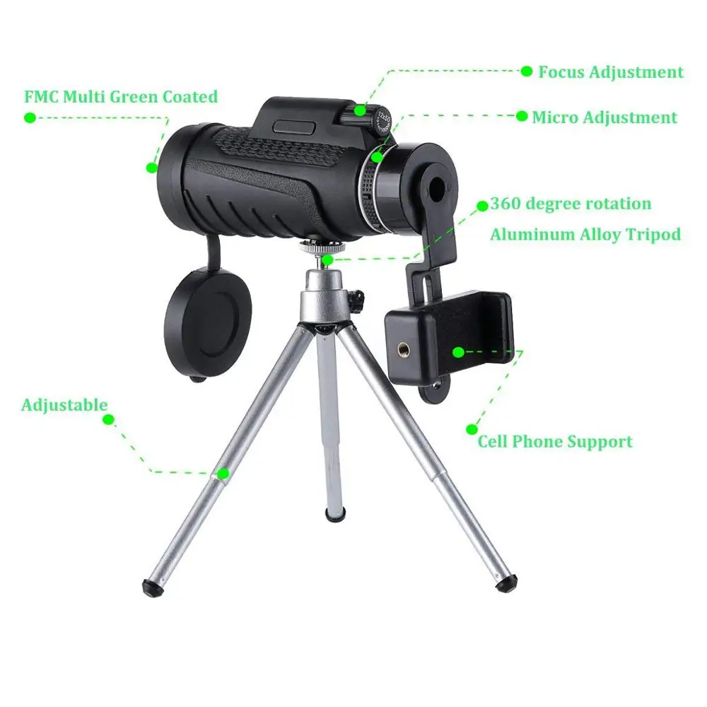 SUNCORE Monocular 40X60 Pocket Telescope Dual Focus Prism Multi-Coated Lens Fit Adults Kids Hiking, Hunting, Camping, Birding