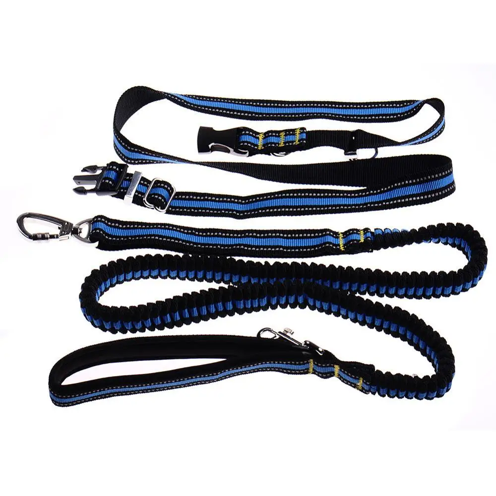 Reflective Hands Free Bungee Rope Dog Lead Leash Waist Belt Carabiner Dog Leash For Running Training