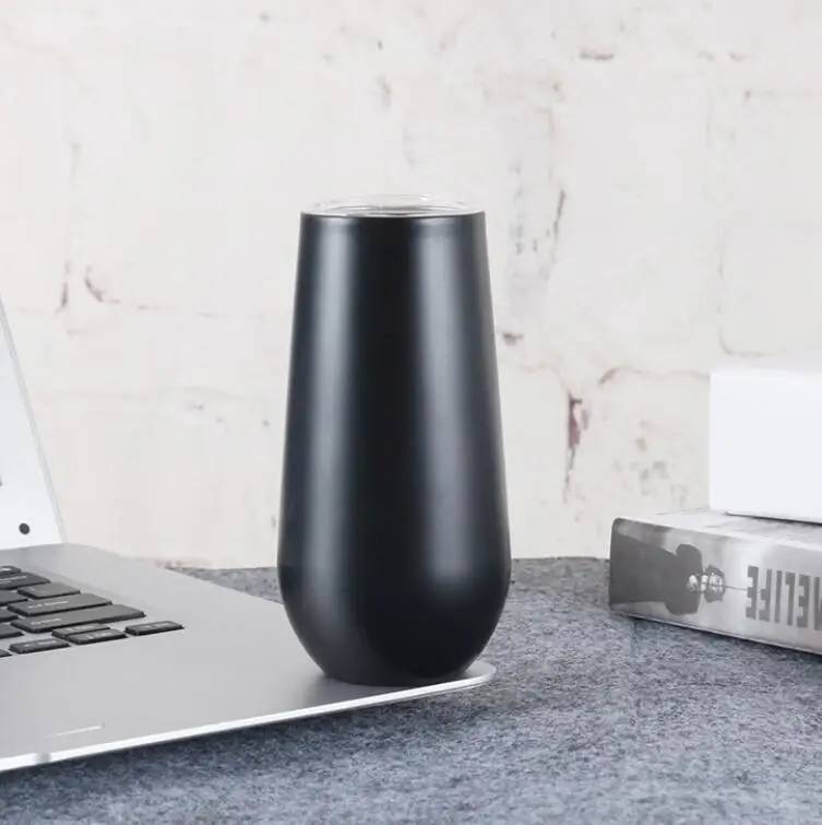 Stainless steel Custom 6 oz (ounce) Champagne Tumbler Cup Flute Mug,  Stainless Steel Stemless Wine Glass Tumbler