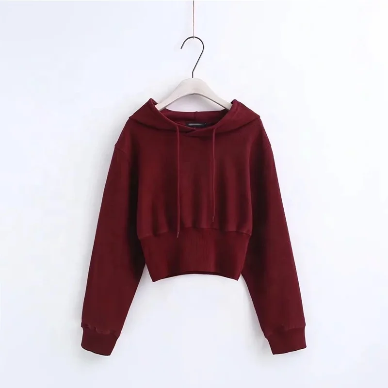 
Custom Women Fleece Cropped Sweatshirt Long Sleeve Wide RIB Hem Crop Top Shirt Drawstring Pullover Hoodie 