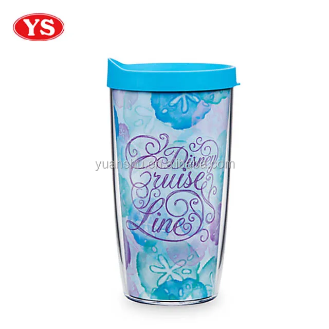 16oz clear double wall photo insert plastic coffee tumbler cup with lid