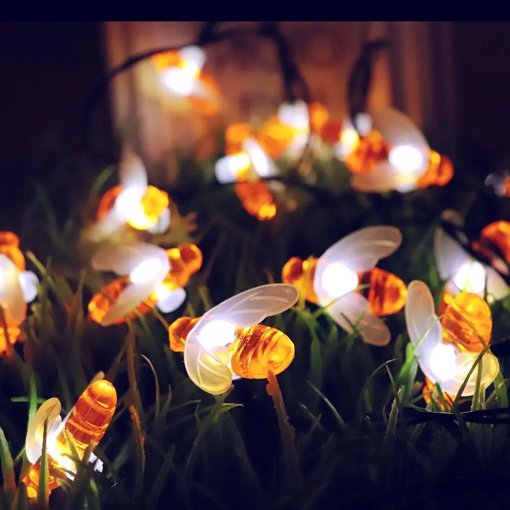Solar Powered Outdoor indoor Waterproof birthday Christmas party decoration LED simulation honey bees garden Solar string lights