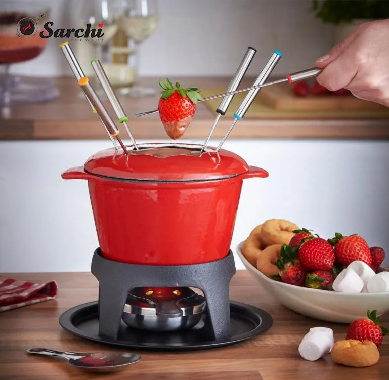 1.6-Quart Enamel Cast Iron Chocolate Fondue Set