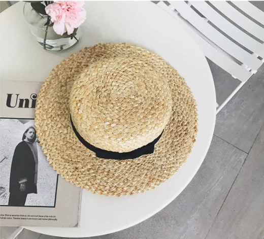56-58cm Customized logo french female summer straw boater hat wholesale for party panama hat, women straw hat