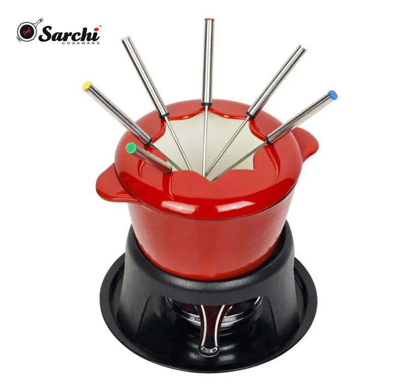 1.6-Quart Enamel Cast Iron Chocolate Fondue Set