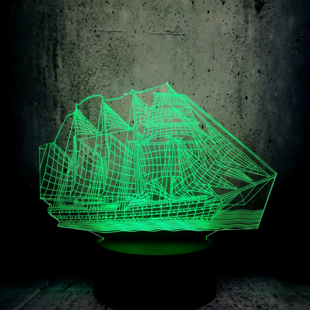 3D Retro Ancient Sailing Sea Boat Ship LED Lamp Chinese Style Multicolor Illusion RGB Night Light USB Table Desk Decor led lava