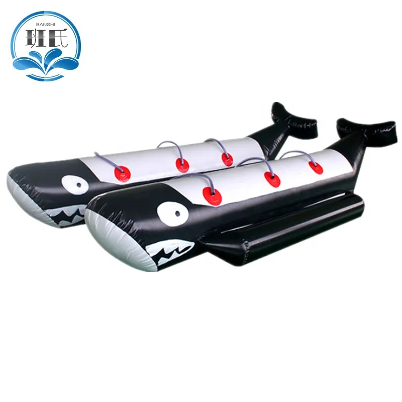 3 seats water toy inflatable black shark banana boat for sale