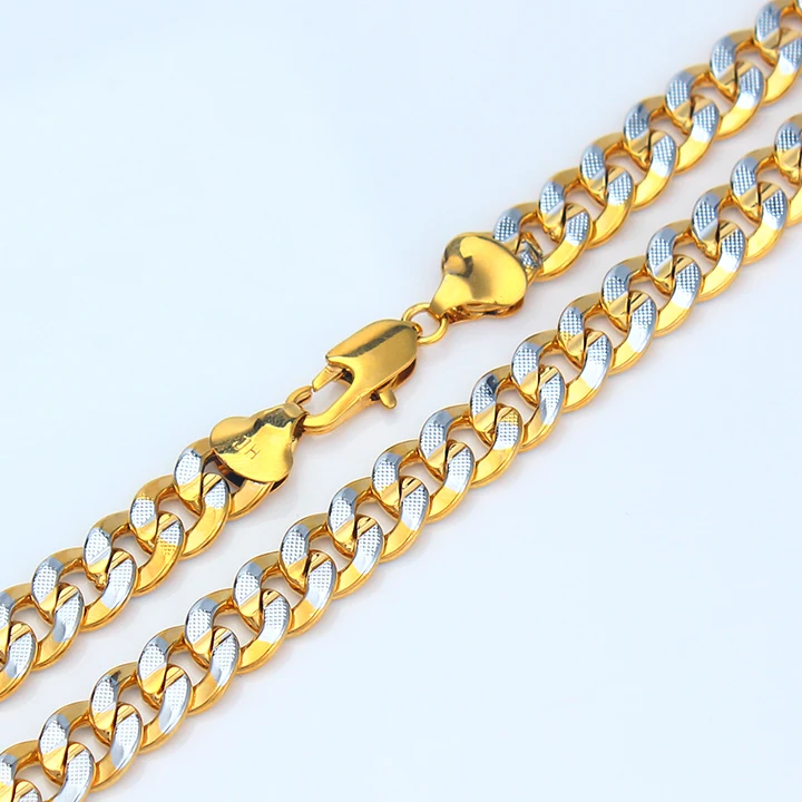 Classical Two-tone Curb Chain For Unisex Woman Man 18k Gold Plated Jewelry Necklace