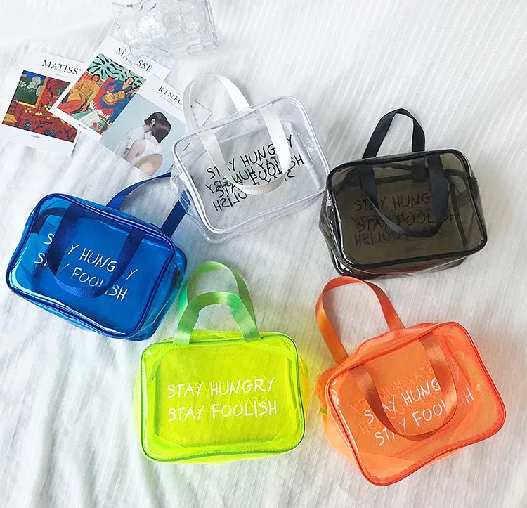 Custom clear candy jelly storage zipper waterproof tote PVC transparent shopping ladies beach bag