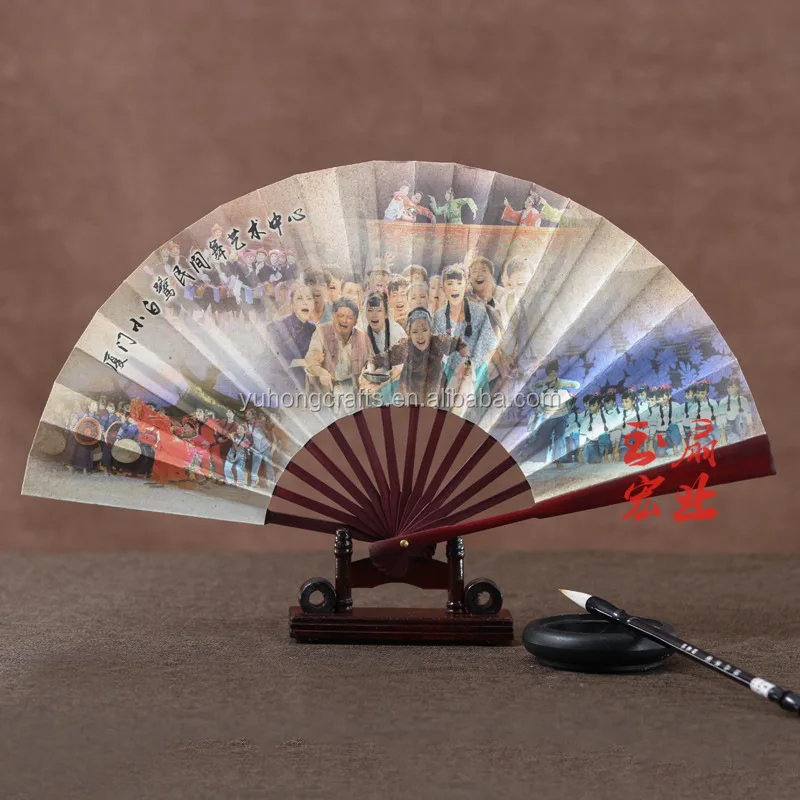
customized logo printing gift paper hand fan with bamboo ribs 