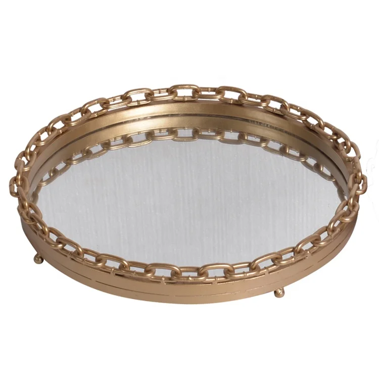 Mayco Large Silver Decorative Modern Luxury Round Storage Serving Vanity Jewelry Metal Glass Mirrored Tray Home Decor Display