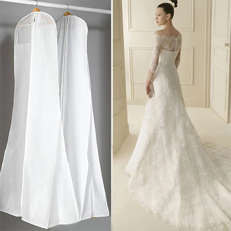 Custom printed non-woven white fabric zippered folding wedding dress garment bag