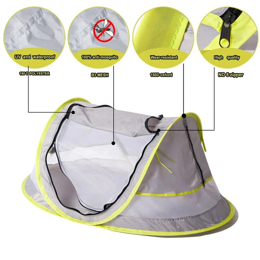 Portable Pop Up Baby Beach Tent UPF 50+Sun Shelter Infant Mosquito Net and Sunshade for Baby Crib Travel Bed with 2 plastic pegs