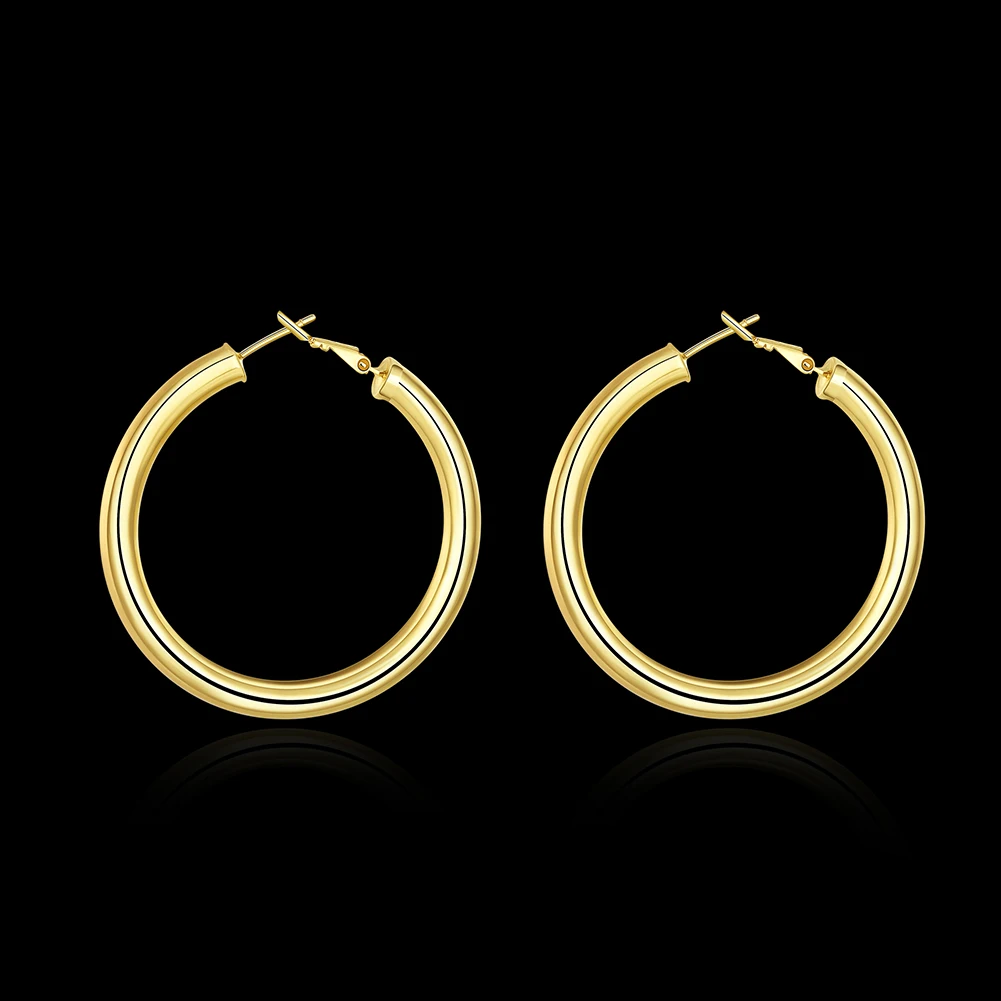 
Wide Thick 18K Gold Plated Tube Hoop Click-Top Half Round Hoops Earrings For Women Girls 