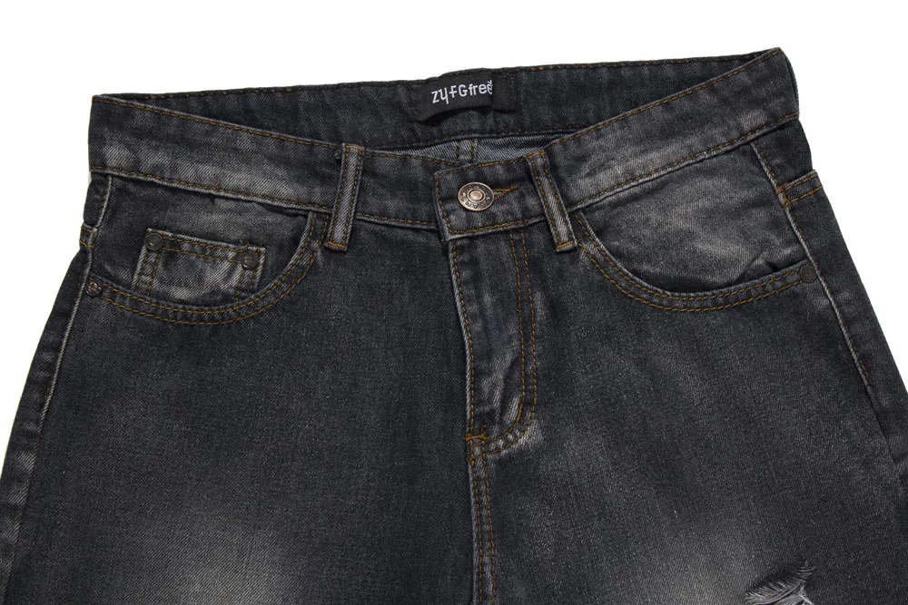 Men Jeans Stretch Skinny Retro Pleated Dot Patchwork Casual Men Denim Jeans Hole Straight Vintage Male Jeans