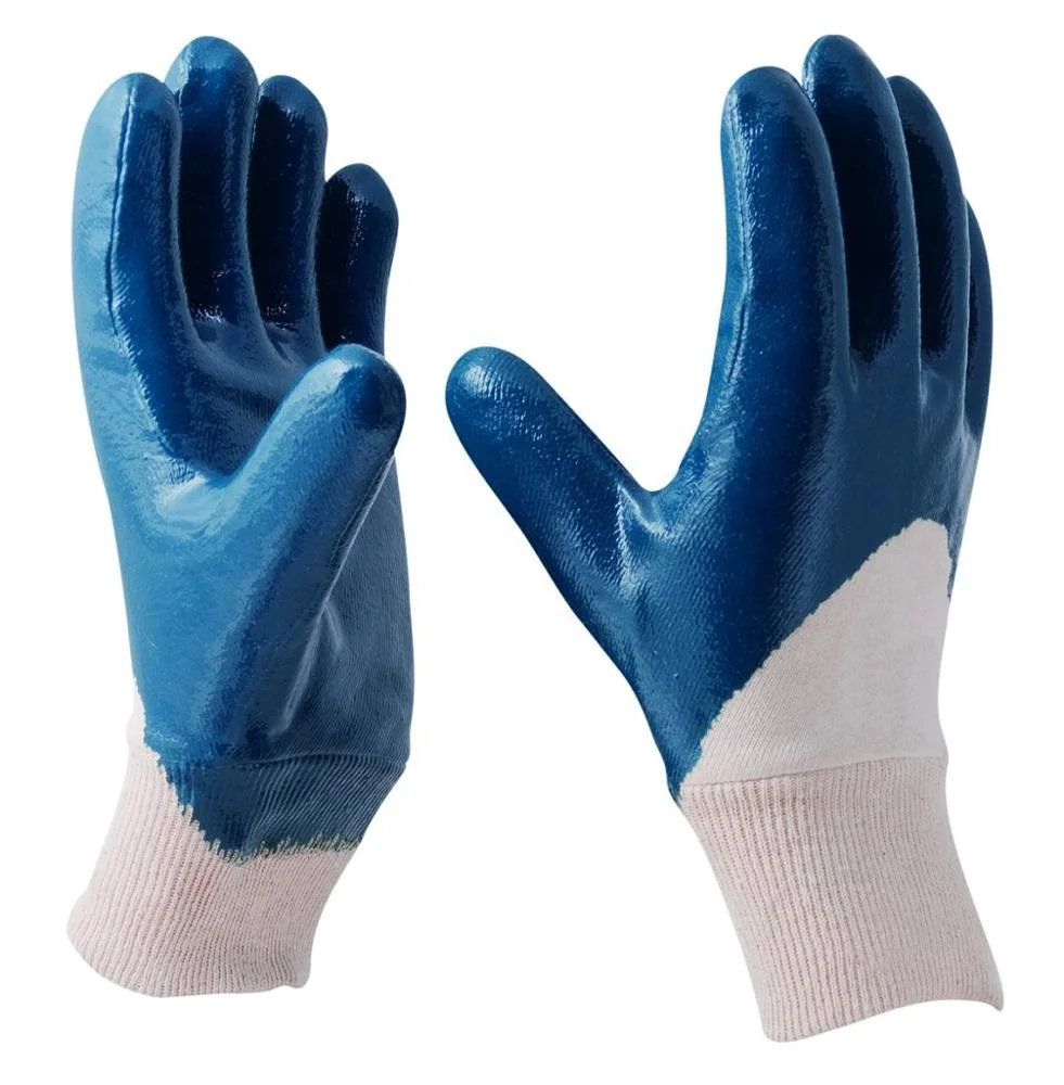 Best Selling Wholesale Cotton Jersey lining Fully Blue Nitrile Dipped Work Glove With Safety Cuff from China