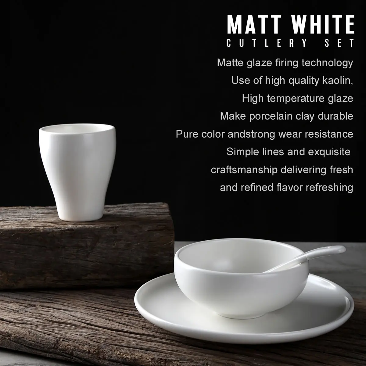 Factory direct matte white ceramic dinnerware sets,ceramic dishes and plate and porcelain rice bowl,tea cup for restaurant