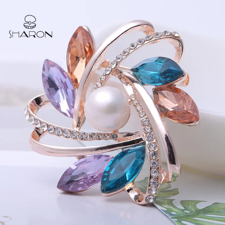 Fashion Women Brooches Colorful Flower Brooch Pearl Pins And Brooches