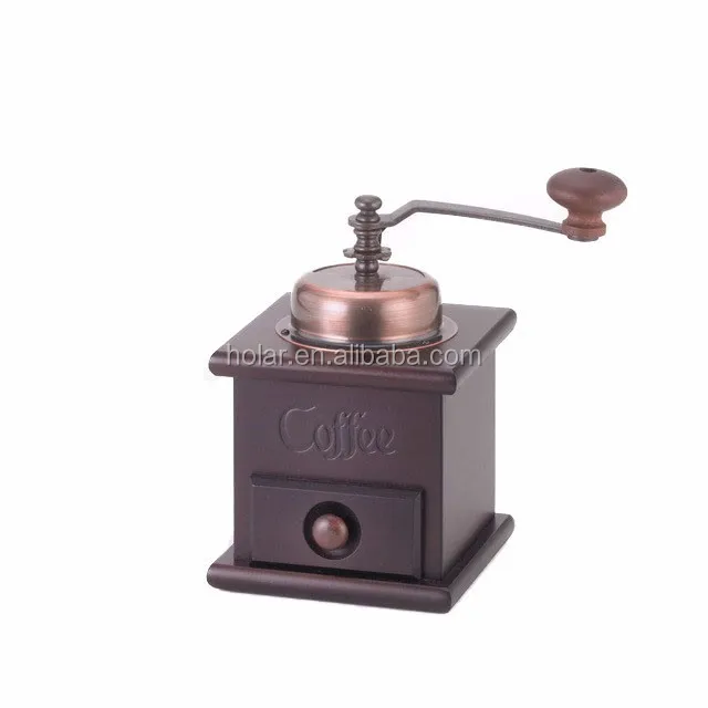[Holar] Taiwan Made Antique Brown Manual Coffee Mill with Rubber Wood & Cast Iron