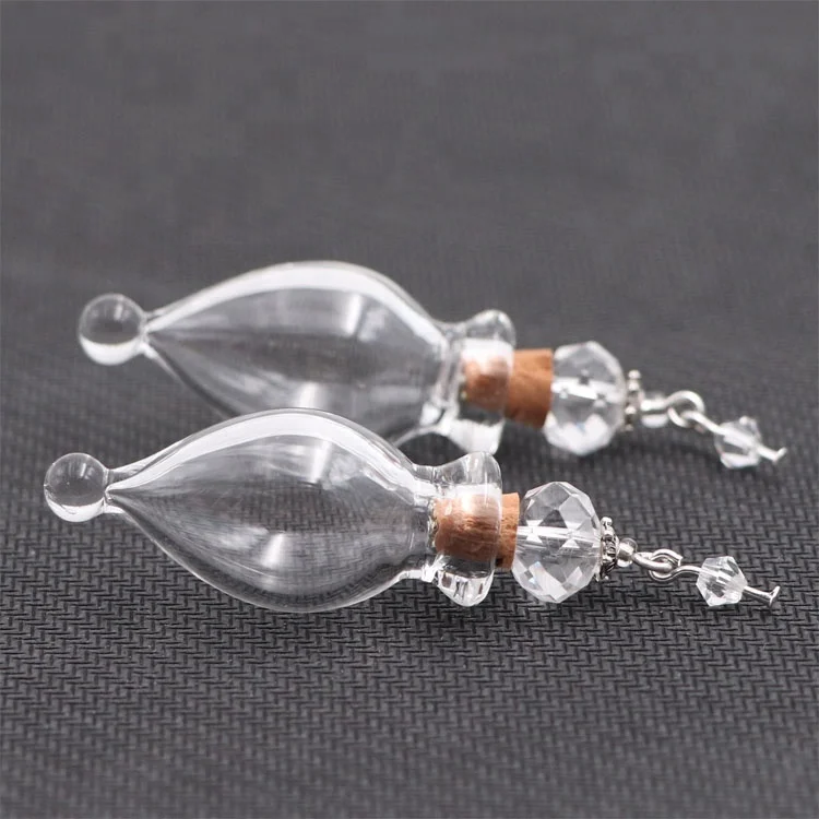 Refillable Clear Crystal Lampwork Blown Glass Hollow Teardrop Bottle Vial Jar with Czech Beads Metal Spacer Seed Beads Cork