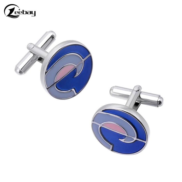 Vintage pattern blue crystal cufflinks, business French dress cufflinks