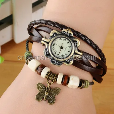 Women Casual Vintage Multilayer Butterfly Faux Leather Bracelet Wrist Watch Ladies Female Clock Montre Femme Relogio Hot