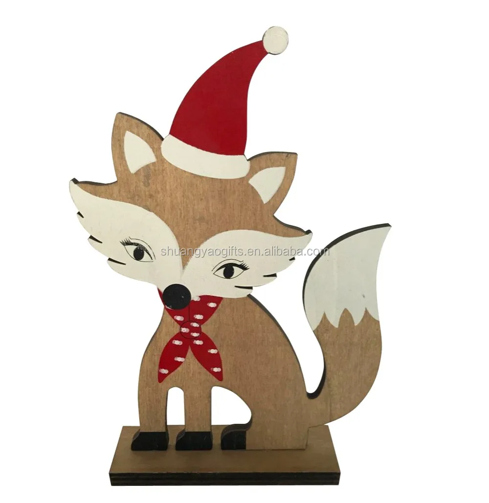 christmas Wooden Fox craft Decoration on desk
