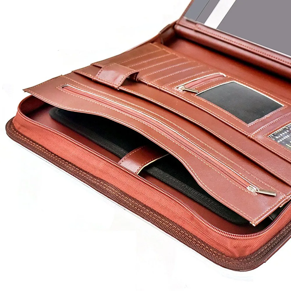 Customize A4 Stationery Portfolio 2017 Hot selling PU Leather Zipper Portfolio With Embossed Logo