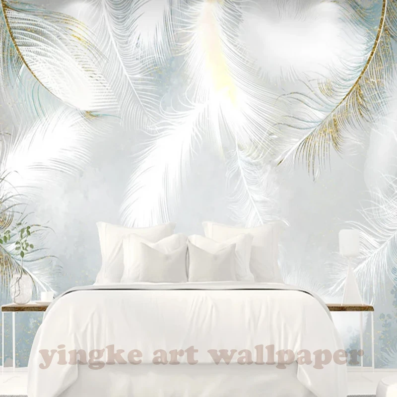 
Custom 3D Photo Wallpaper Modern simple hand painted watercolour feather Wall Mural Wallpapers For Living Room Bedroom De Parede 