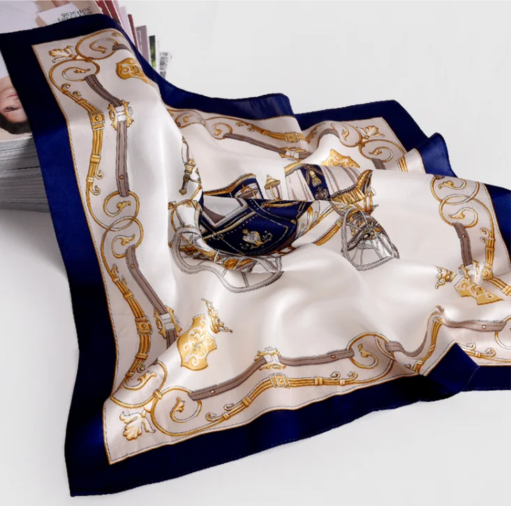 
Женский Шелковый квадратный шейный платок, шарф для офиса, Женский Карманный шарф с атласным шелковым принтом и цепочкой для ключей 