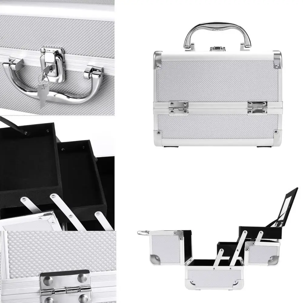 Silver Aluminum Cosmetic Case High-capacity Trunk Travel Bag Jewelry Case Women Makeup case