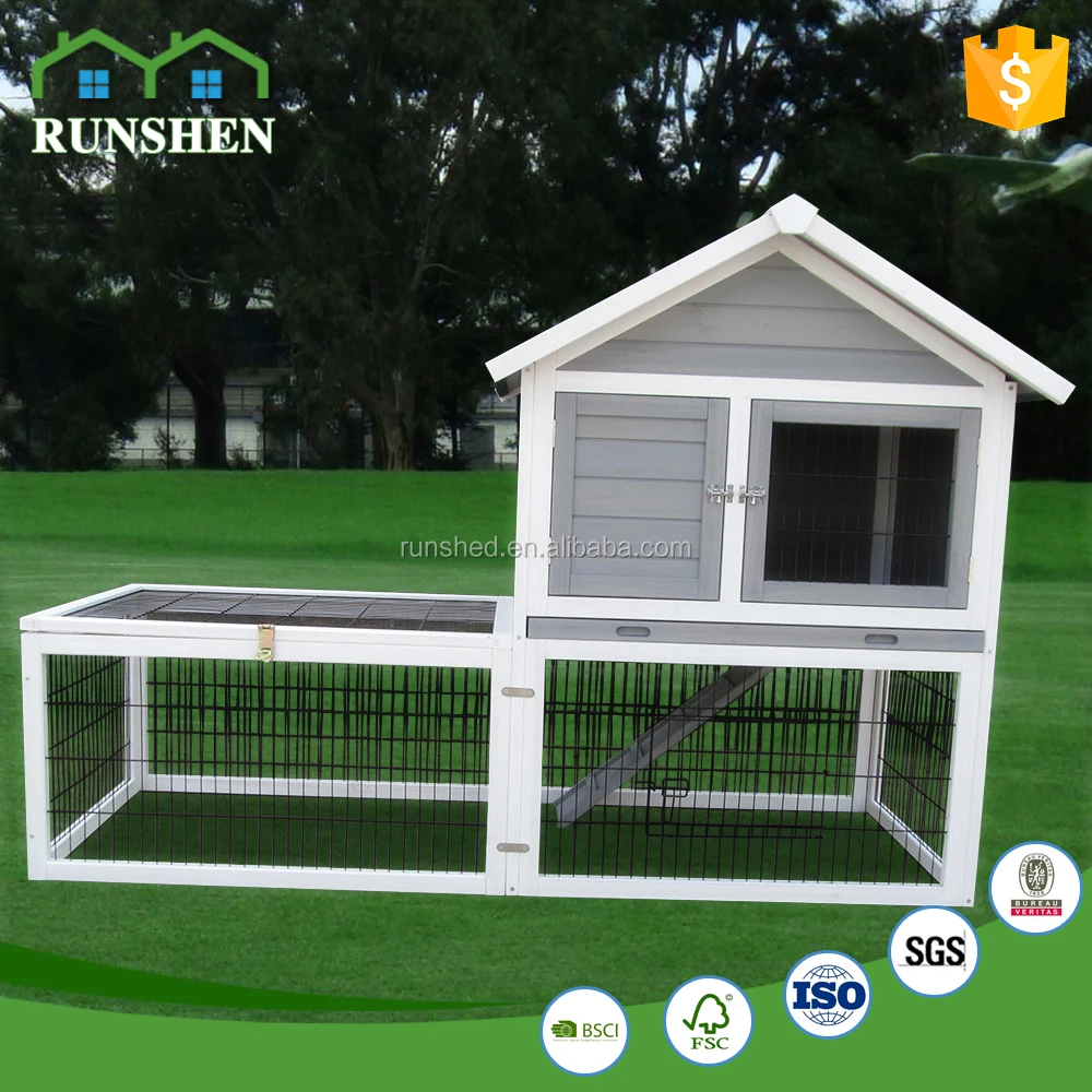 Eco Friendly Wooden Rabbit Hutch With Wire Design Two Store Large Bunny Pet Houses Cages Wholesale Cat Rabbit Cages