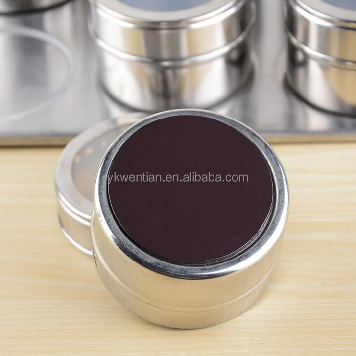 Herb & Spice Tools Spice & Pepper Shakers 6 Pcs Kitchen Stainless Steel Magnetic Spice Jars Storage Tins With Stainless Rack