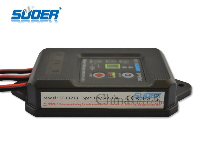 Suoer IP67 Grade Waterproof Controller 12V 24V PWM Solar Charge Controller 10A With Digital Display