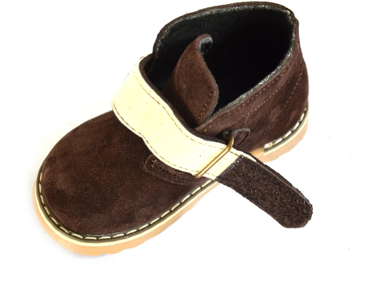 Rugged suede  stay put closure straps toddler ankle boots children anti slip footwear for autumn