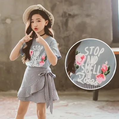 Hao Baby Children Wear Children Suits Summer Flower Skirt Suit Two-Piece Suit The New Stripe Of The Girls
