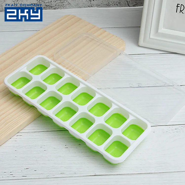 Stackable Durable 14 Cavities Food Freezer Storage Tray Silicon Ice Cube Mold With Lid