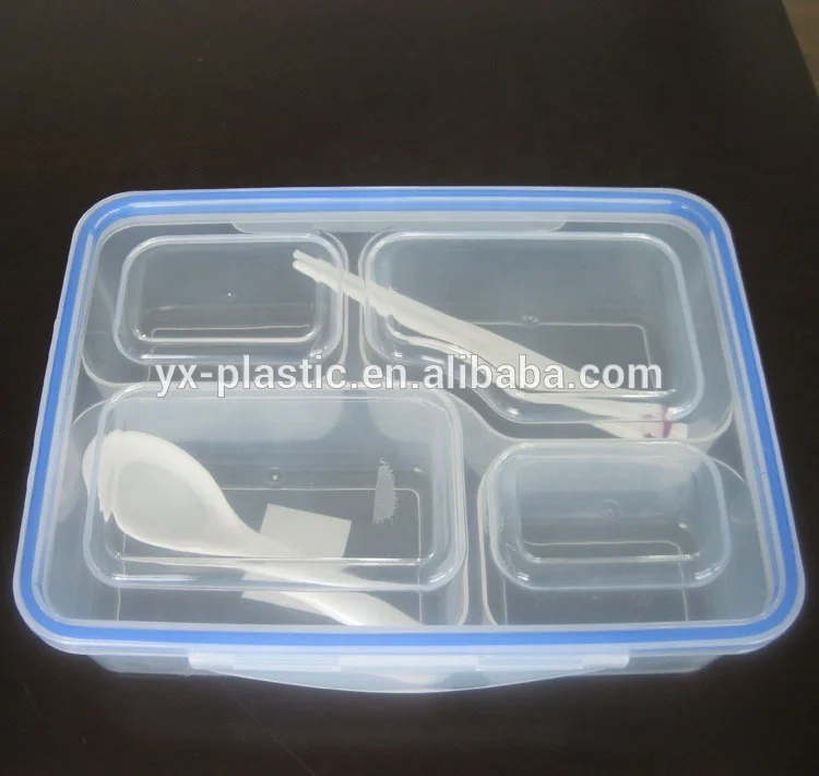 Plastic 4 Compartment Lunch Box with Divider for Food Container