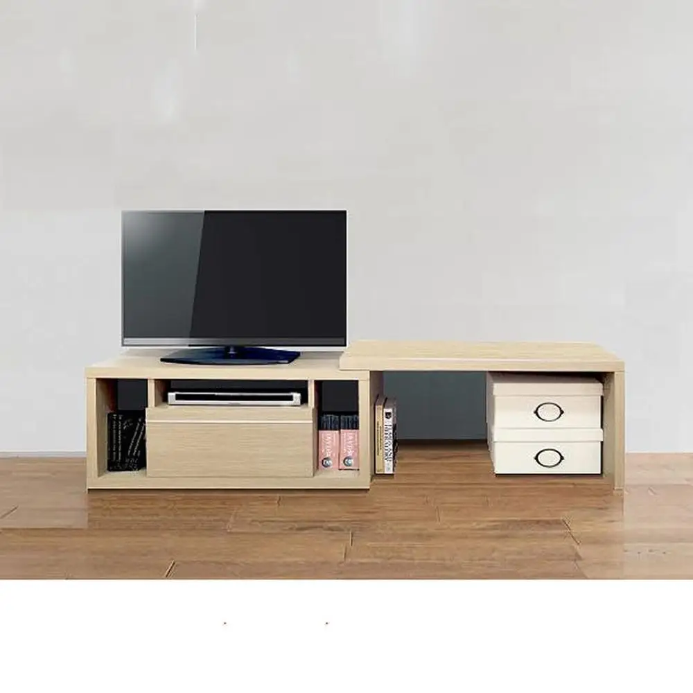 Wooden TV Cabinet TV Stand Furniture With 4 Compartments And Castors  Open Lowboard